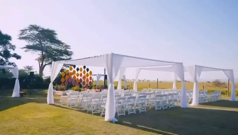 White outdoor canopy venue setup